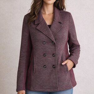 Market & Spruce XL Stitch Fix Gray Maroon‎ Fleece Lined Double Breasted Pea Coat